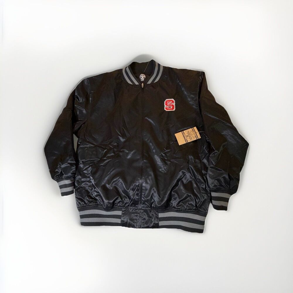 NC State Wolfpack Satin Bomber Jacket Black Full Zip Rivalry Threads Men’s M